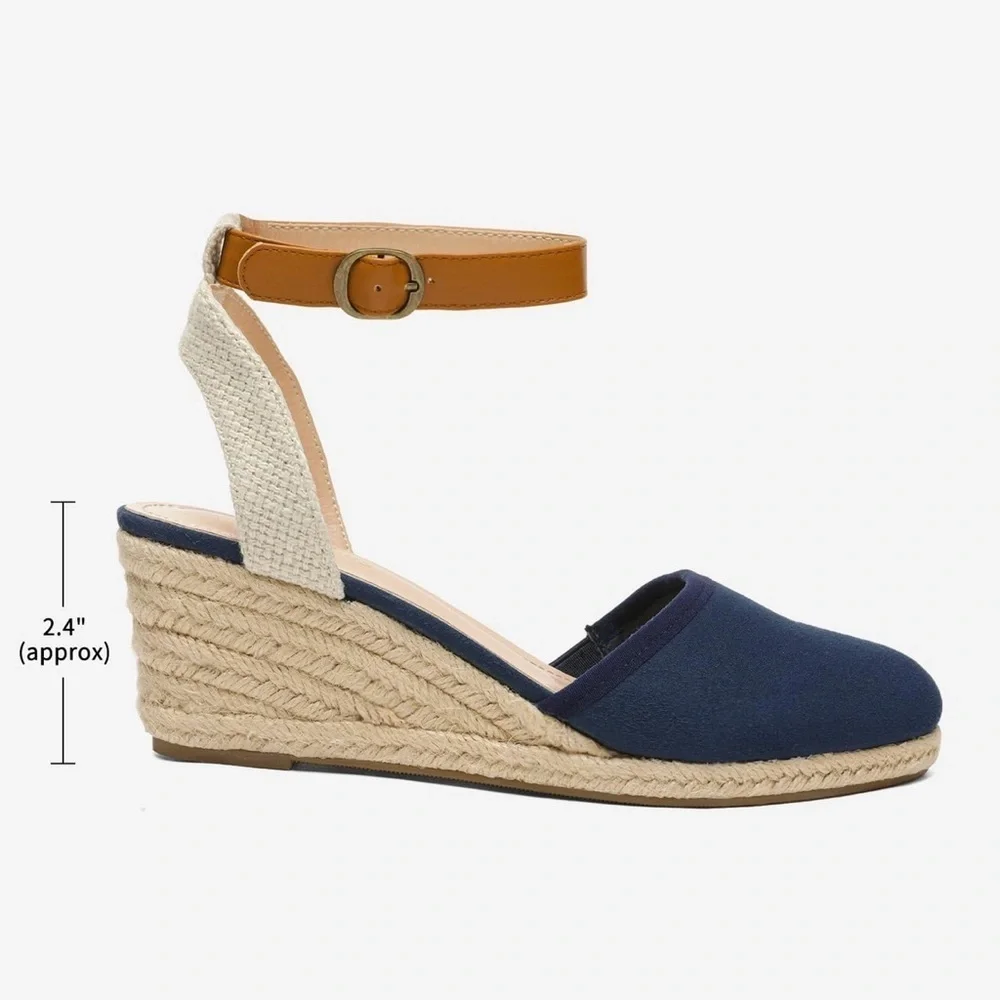 Dream Pairs Blue and Tan Espadrille Wedges